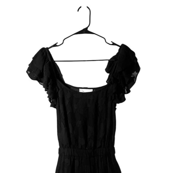 Cleobella Women's Dress Black Floral Tiered Short Sleeve Belted Fit Flare Mini S - Picture 4 of 8